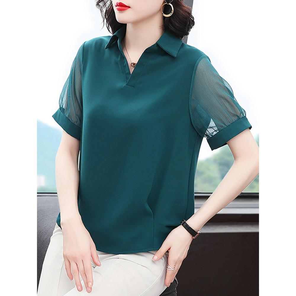Áo Sơ Mi Nữ Trung Niên Ngắn Tay Phối Ren Thanh Lịch SM41 - Hàng Quảng Châu Cao Cấp