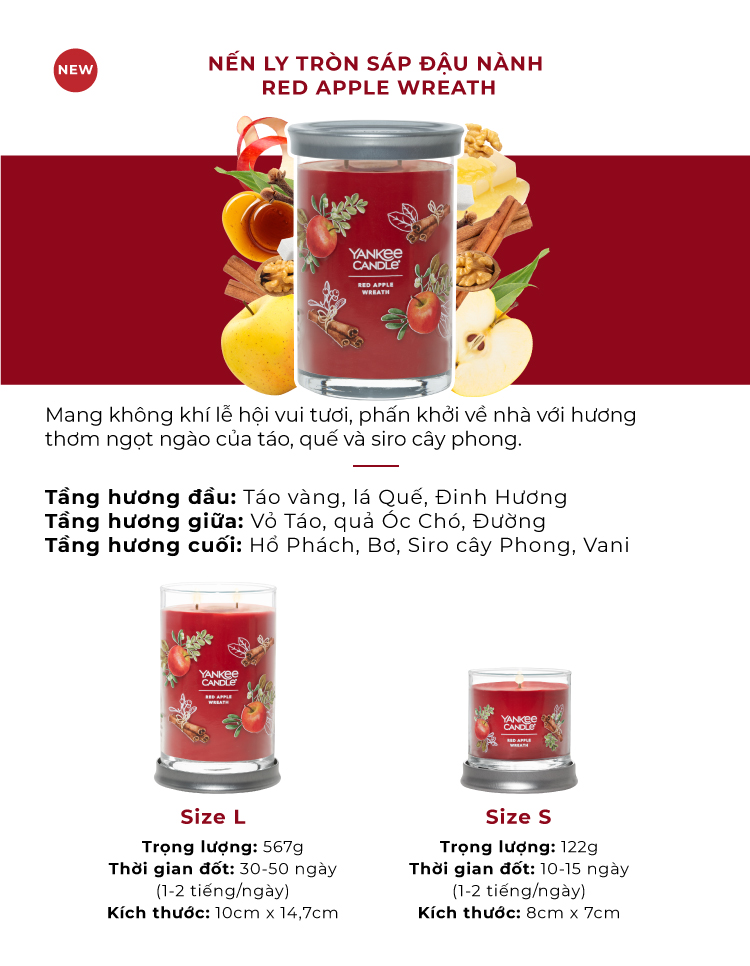 Nến ly tròn sáp đậu nành Yankee Candle size L (567g) - Red Apple Wreath