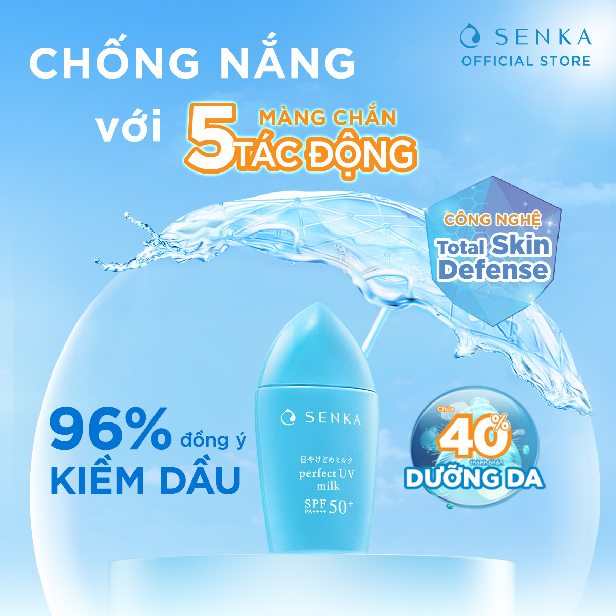 Kem Chống Nắng Dạng Sữa Senka Perfect UV Milk SPF 50+, PA++++ 41095 (40ml)