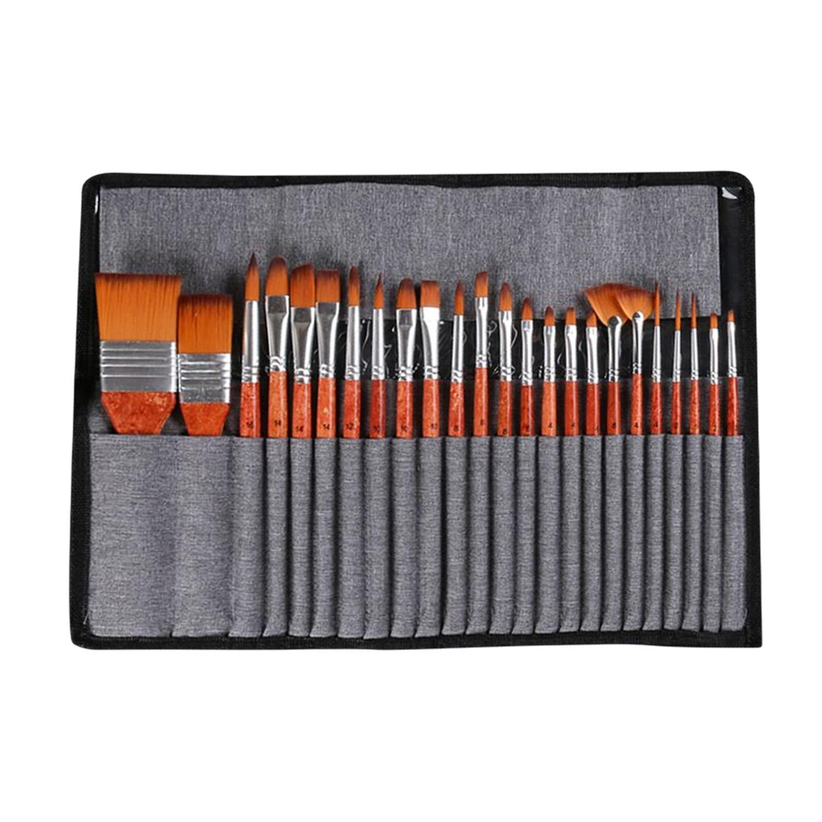 24Pcs Artist Paint Brushes, Wood Handle with Storage Case Paint Brush Pen Set Body Paint Tools Painting Brushes for Body Face Beginner Pros