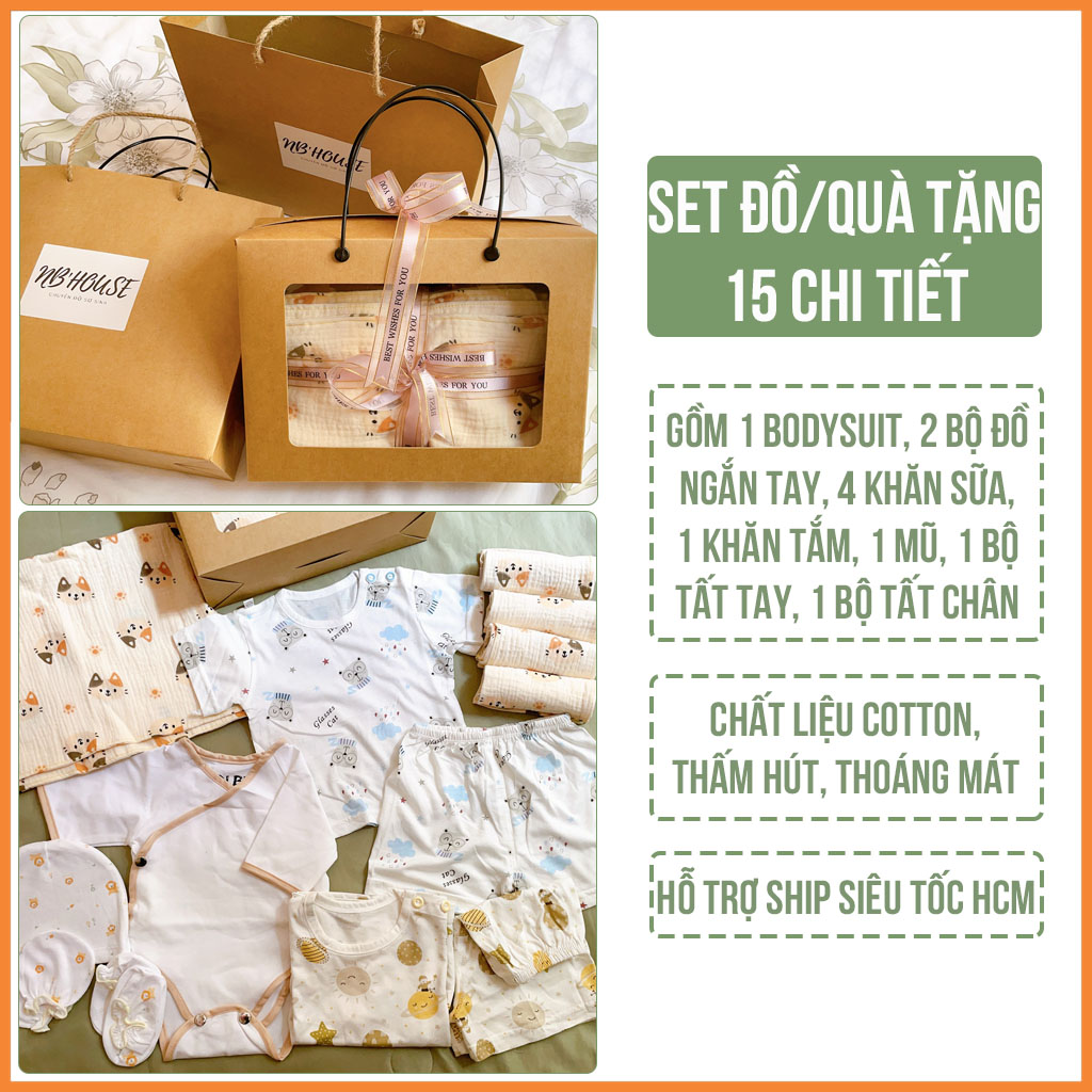 Set Quà Tặng Đồ Sơ Sinh Đầy Tháng 15 Chi Tiết Cho Bé Trai Và Bé Gái