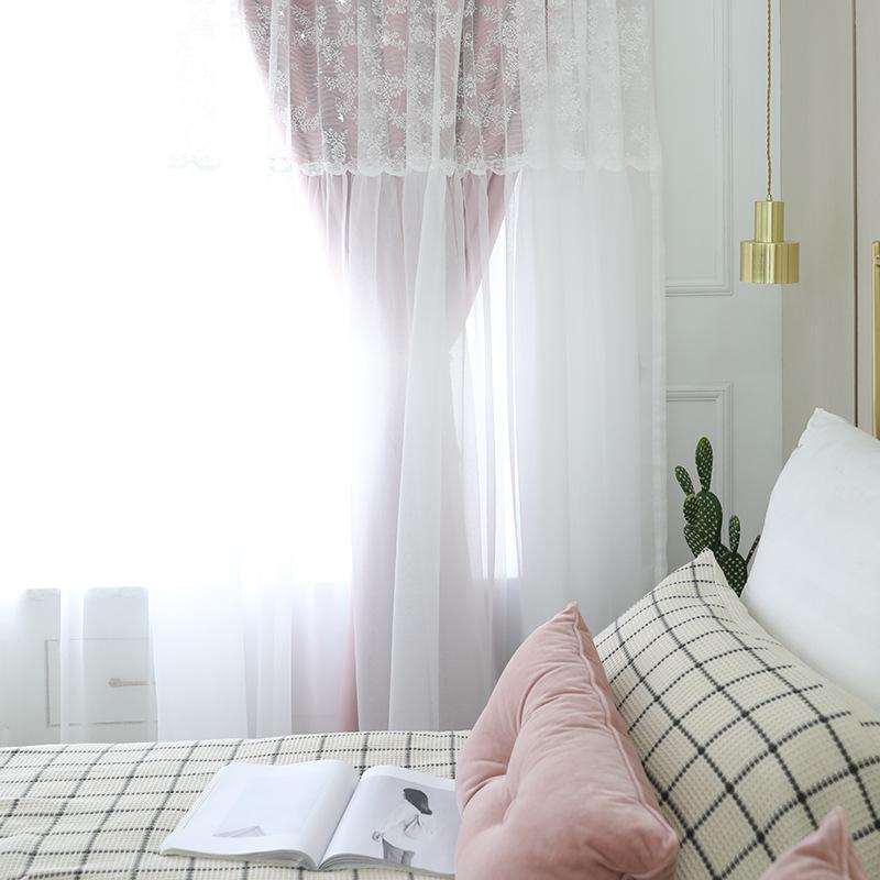 Giao hàng nhanh lưới rèm cửa màu đỏ ins ngôi sao rỗng phòng khách phòng ngủ mất điện Bắc Âu tưởng tượng đơn giản phong cách công chúa bay rèm cửa sổ vải