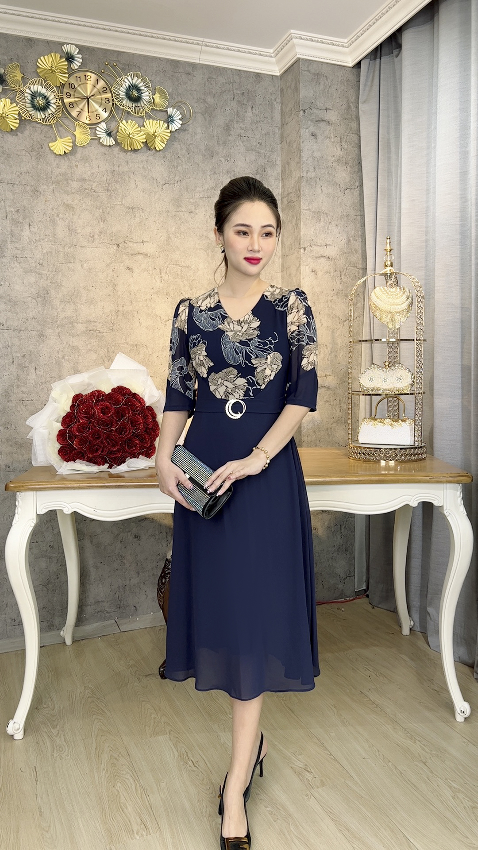 Đầm Trung Niên [ Linh Trà ] (TM 1120) Bigsize Màu Sắc Trẻ Trung Tươi Sáng Họa Tiết Sang Trọng Đi Làm Đi Tiệc Cho Mẹ U50