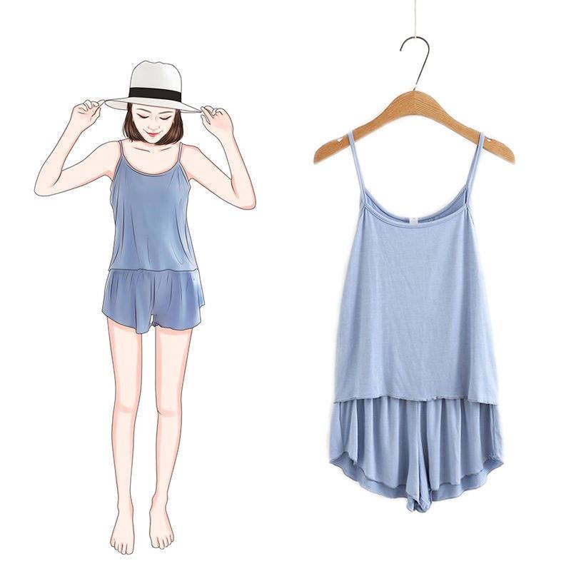 Bộ Đồ Ngủ Quần Đùi Áo Hai Dây Cotton Có Đệm Ngực Liền CT142
