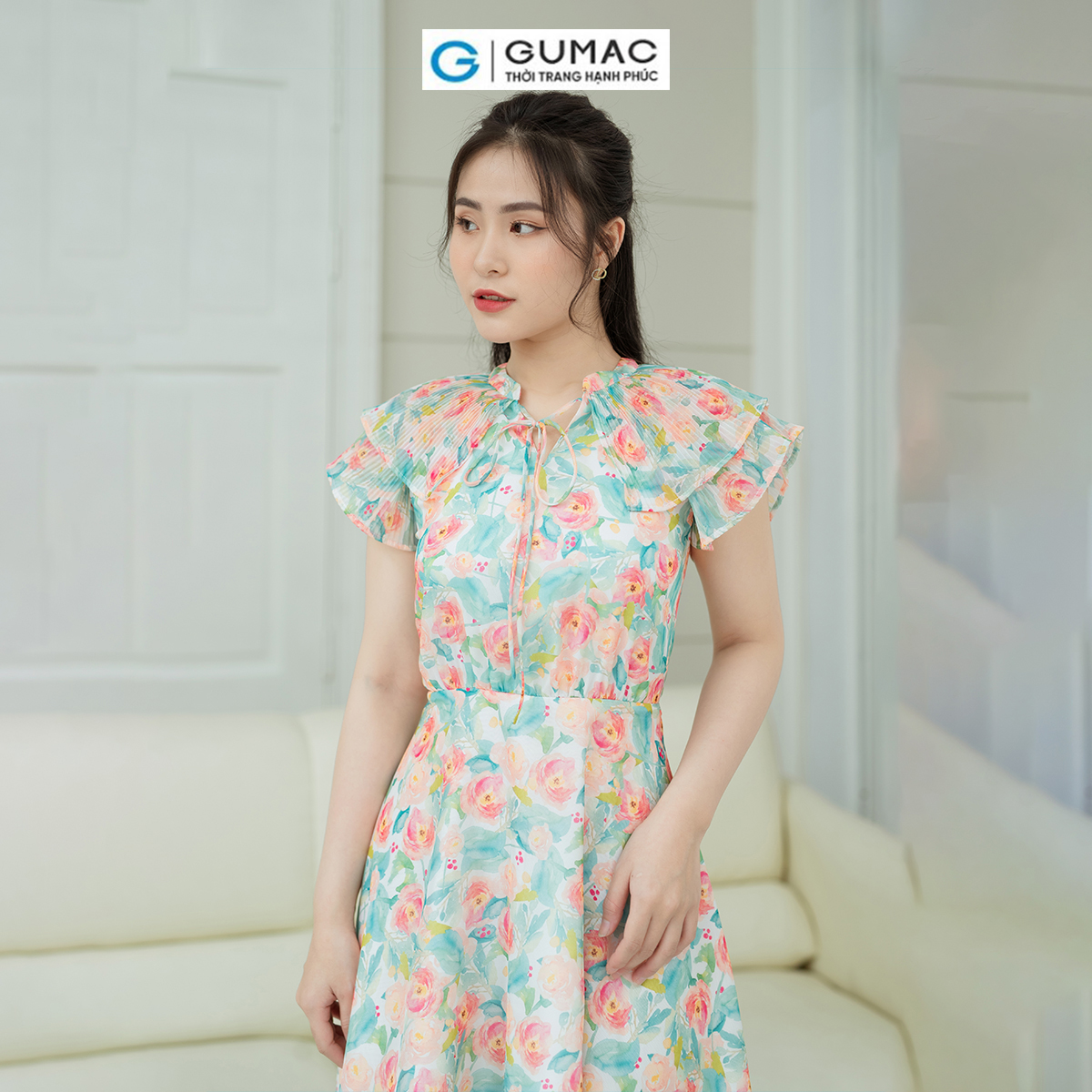 Đầm xòe phối dập ly GUMAC DD08060