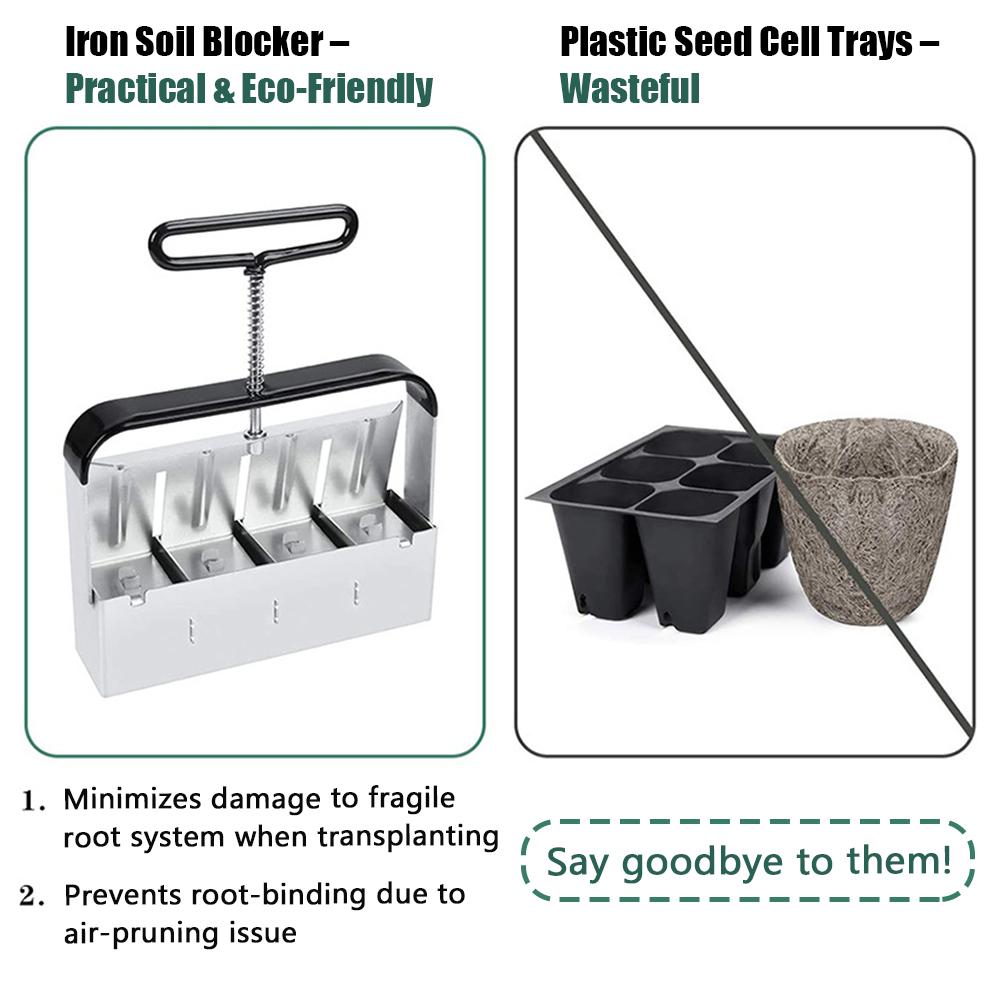 Manual Quad Soil Blocker 2 Inches Soil Block Maker Zinc Alloy Handheld Soil Blocking Tool for Seedlings Cuttings Garden