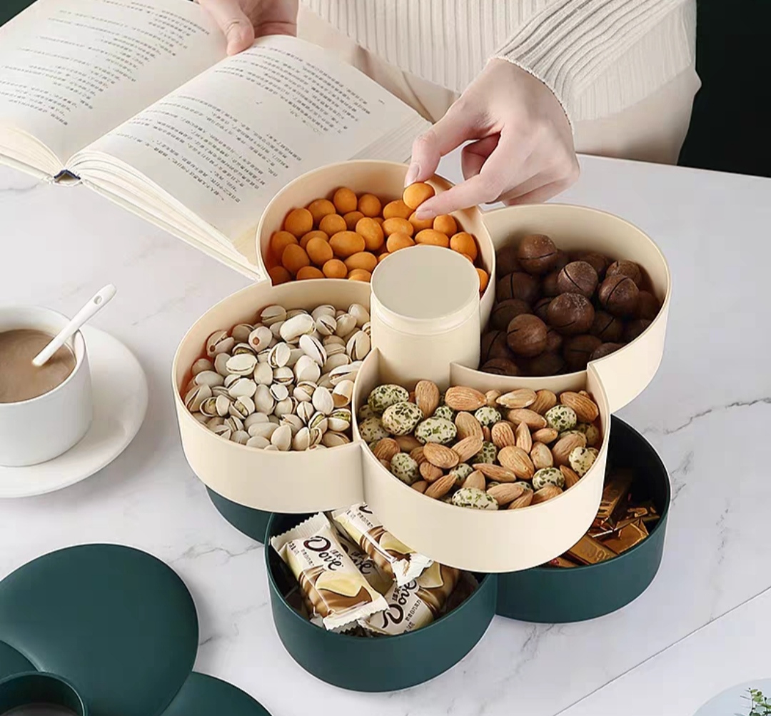 Khay mứt tết Hoa Đào Tết 2 Tầng - Khay đựng đồ ngày tết: Bánh kẹo, trái cây, đồ sấy