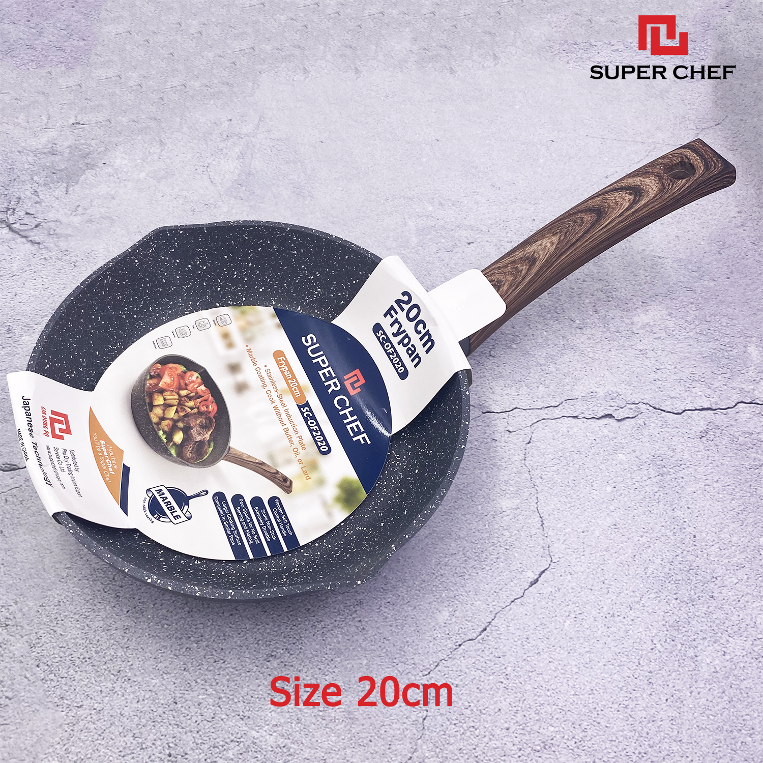 Chảo Vân Đá Đáy Từ Super Chef Dày 4mm Siêu Bền Bỉ, Không Bong Tróc, Chống Dính Tốt Hạn Chế Dầu Mỡ Tốt Cho Sức Khỏe
