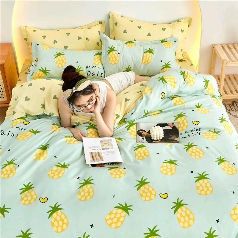 Bộ chăn ga gối Hàn Quốc dứa xanh vàng bo chun đủ kích thước