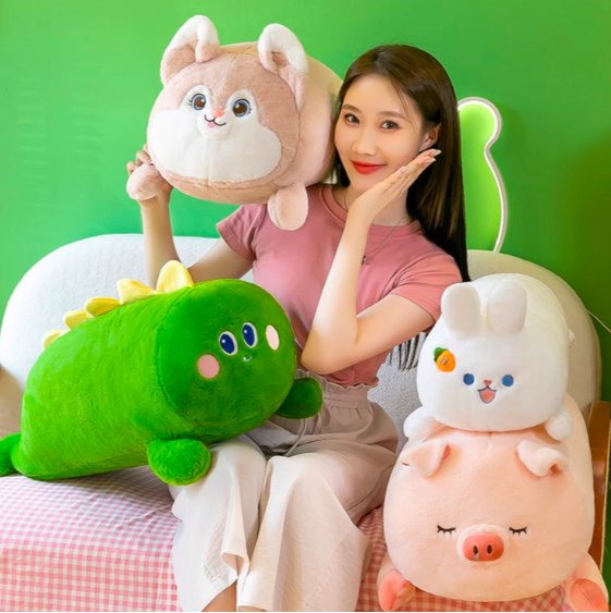 Thú nhồi bông ôm ngủ hình thỏ, khủng long, cáo hồng đáng yêu - Size từ 50cm đến 90cm - Quà tặng gấu bông thỏ lông mịn cho bé