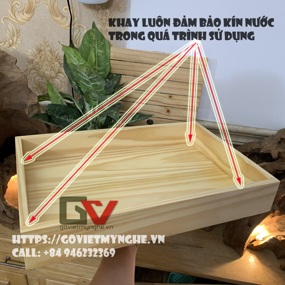 Khay gỗ chữ nhật trang trí món ăn - khay gỗ đựng đồ ăn phong cách Nhật Bản - Gỗ thông
