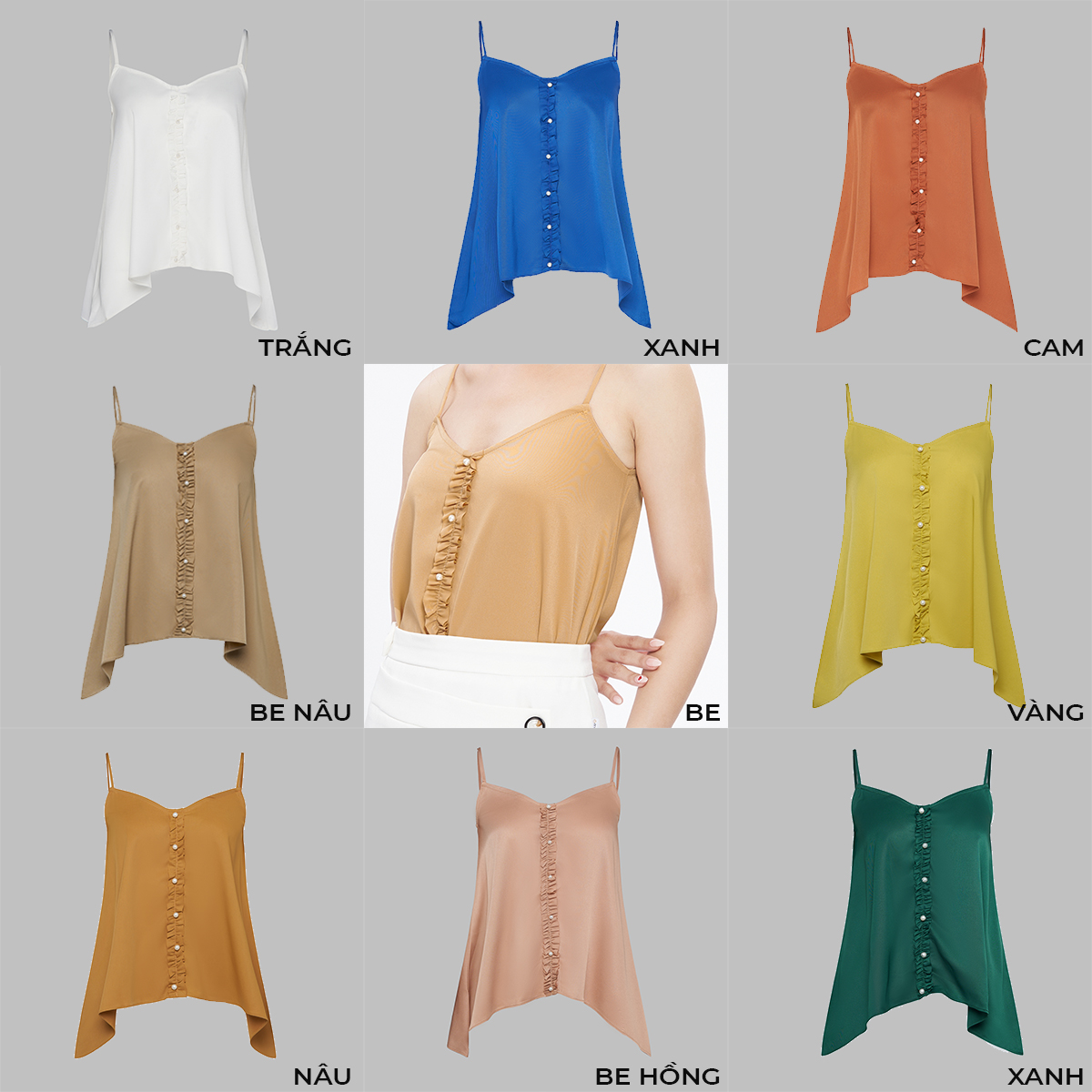 Áo 2 Dây Kiểu Phối Đai Nẹp Dáng Suông Chất Mango Cao Cấp 92AAE2001ST