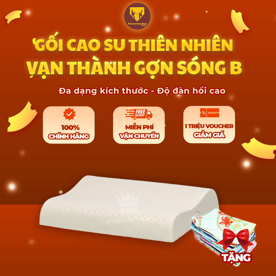 Gối cao su thiên nhiên Vạn Thành gợn sóng B, chất liệu mềm mại, thoáng khí, hỗ trợ giấc ngủ, giúp máu lưu thông - Tặng kèm vỏ gối