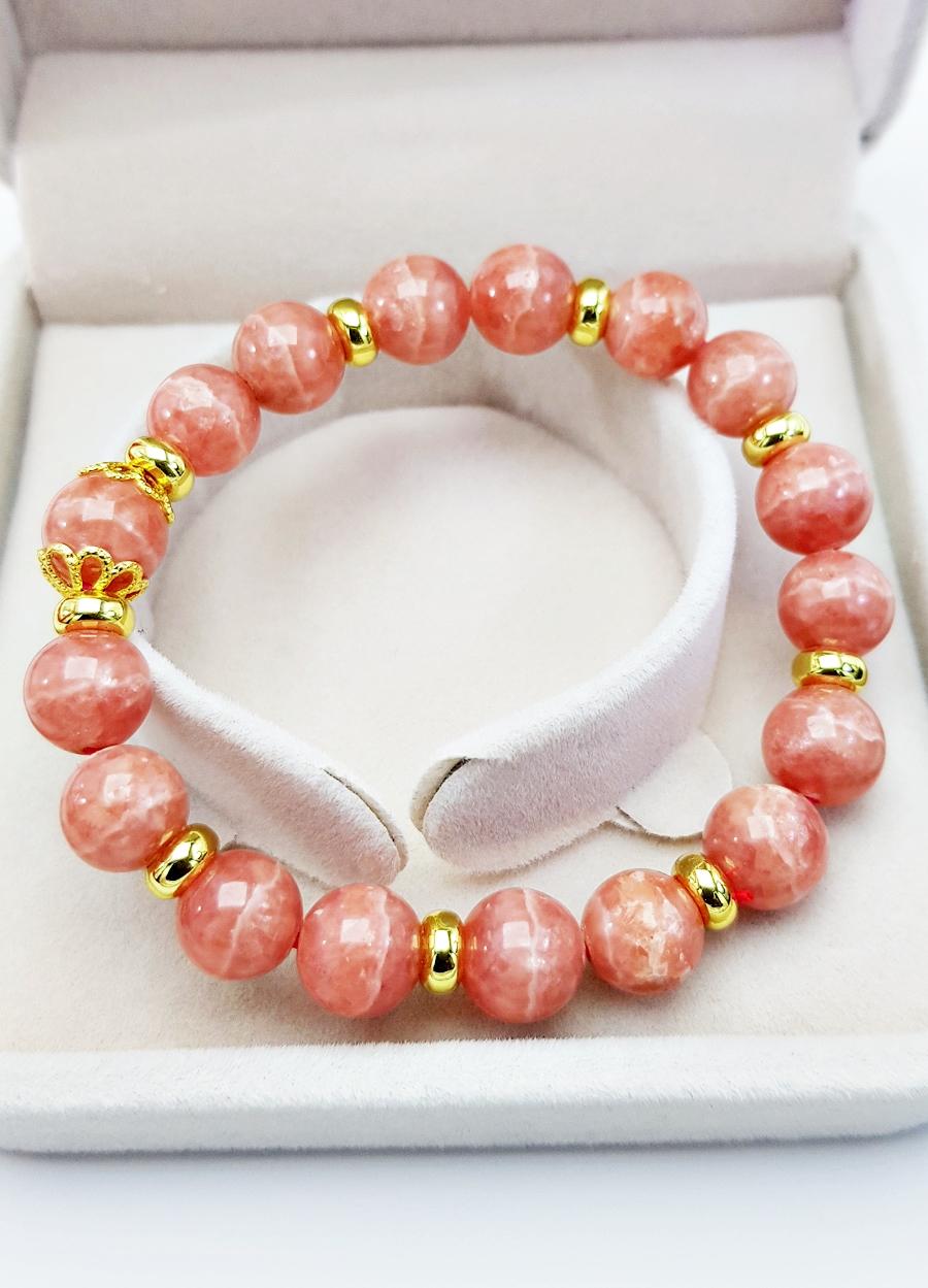 Vòng Tay Đá Đào Hoa Rhodochrosite Tự Nhiên