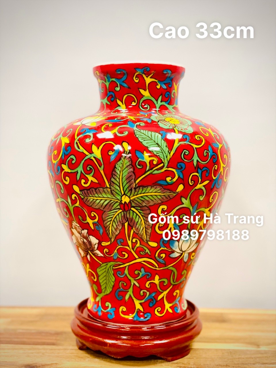 Lọ hoa gốm sứ Bát Tràng cao cấp vẽ tay xuất dư hoạ tiết cao 33cm