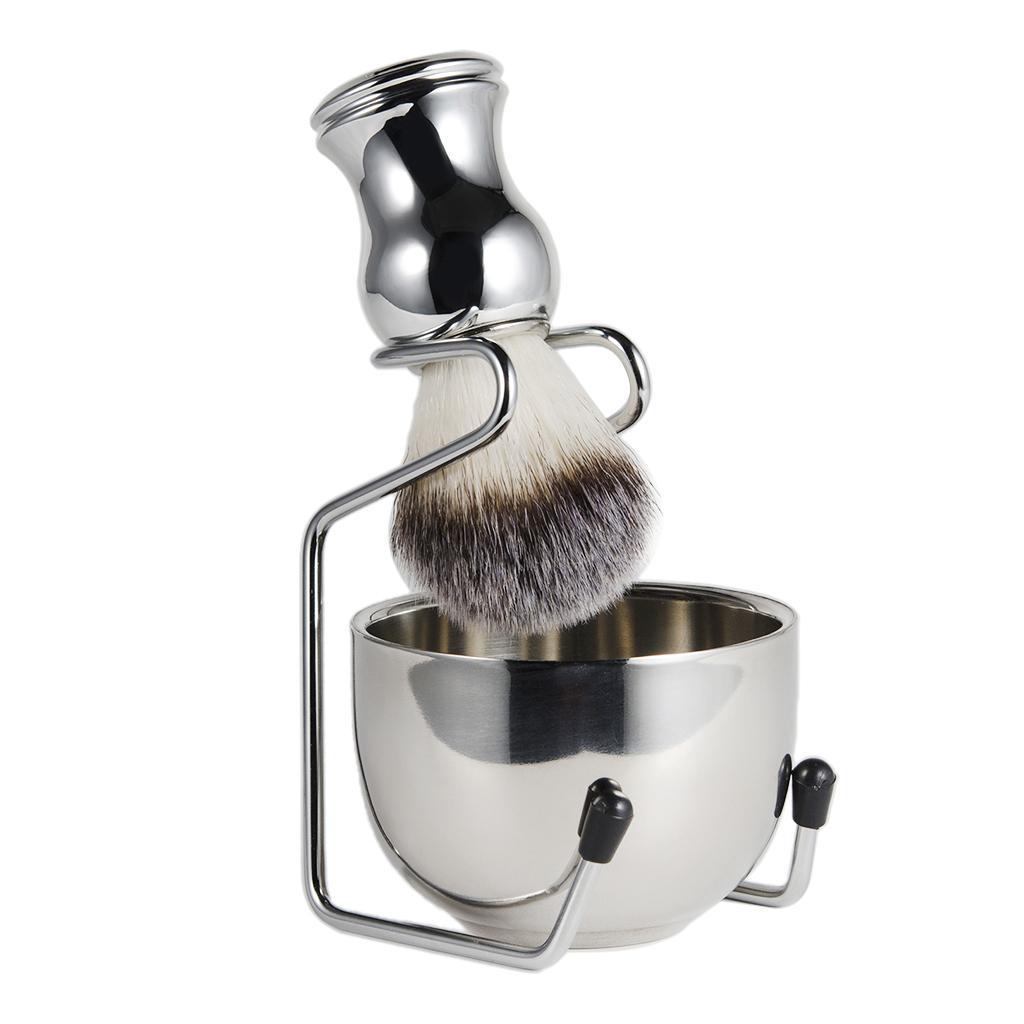 Stainless Steel Shaving Brush Set Brush Stand Holder Bowl Mug Kit