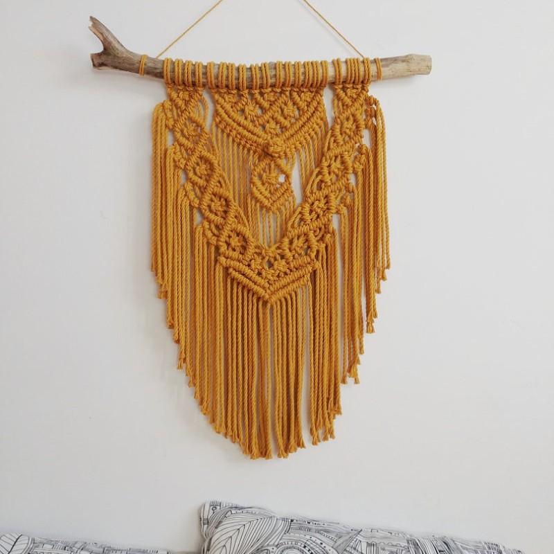 Mành macrame vàng mustard treo tường trang trí phòng ngủ, homestay, quán cafe (W23)