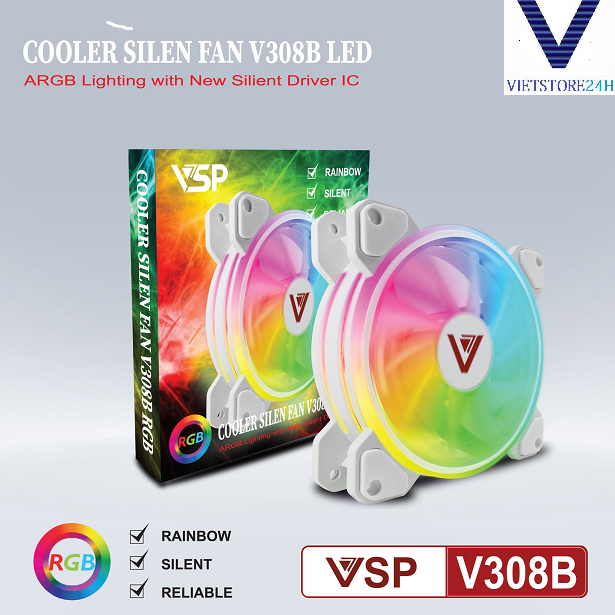 Fan V308B LED RGB Trắng - Hàng chính hãng