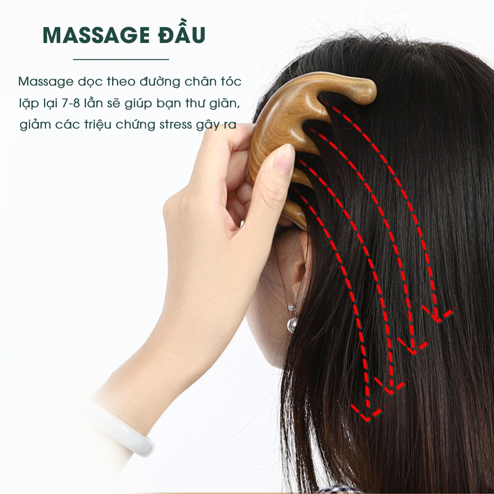 Lược gỗ đàn hương, lược massage đầu, giảm đau đầu căng thẳng, thư giãn dành cho cả nam và nữ CWELL C02PK