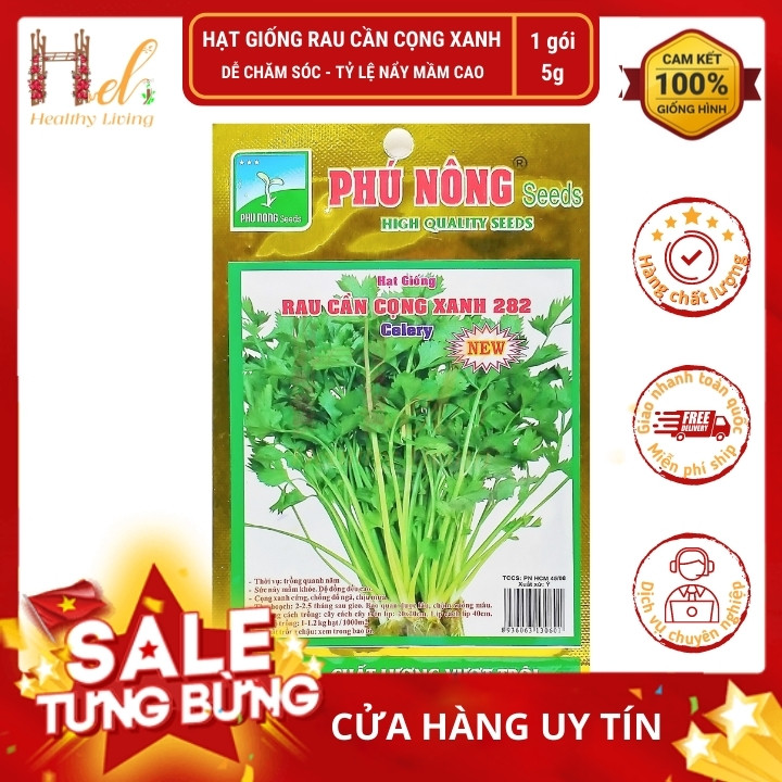 PN - Hạt giống Rau Cần Cọng Xanh - Gói 5 Gram - Trồng Rau Xanh Rau Sạch Bằng Đất Sạch, Mùn Dừa và Phân Hữu Cơ