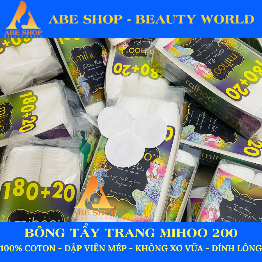 BÔNG TẨY TRANG MIHOO 200 miếng - 100% Cotton mềm mịn