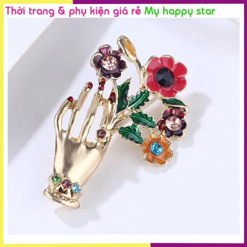 Cài áo thời trang bàn tay hái hoa nhiều mầu sắc GC146