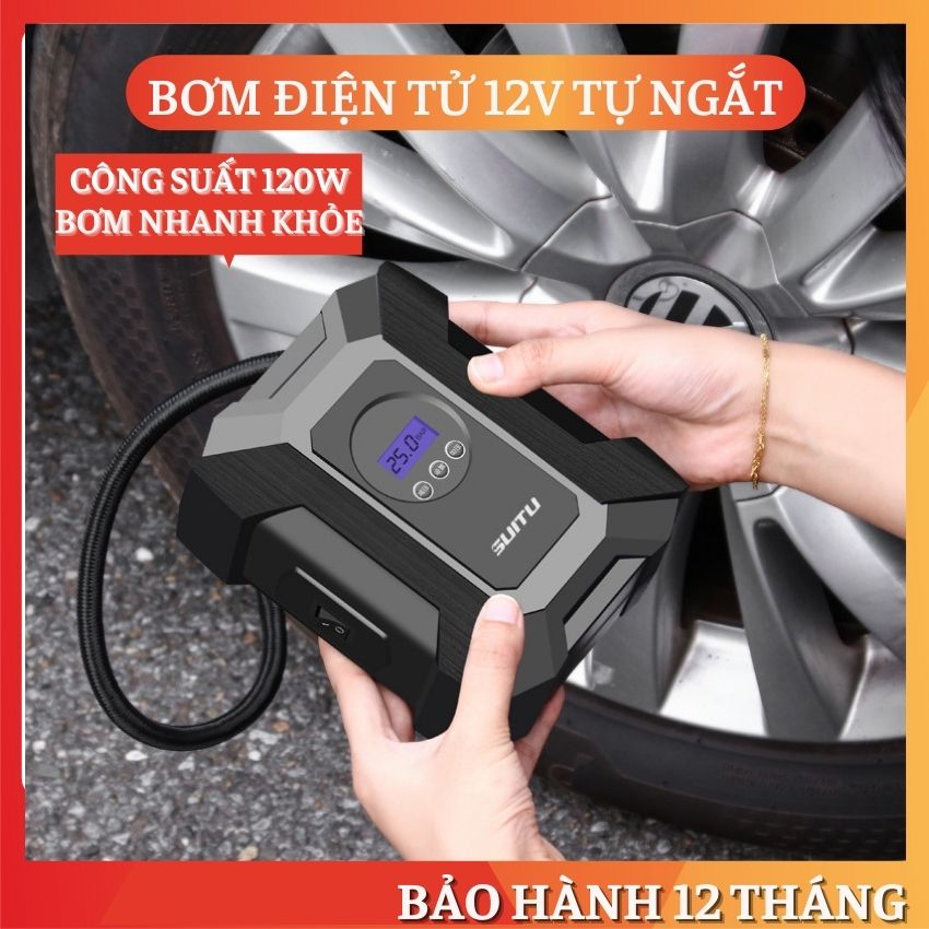 Bơm lốp ô tô điện tử tự ngắt 12v công suất 120w đồng hồ điện tử bơm nhanh khỏe trong 60s