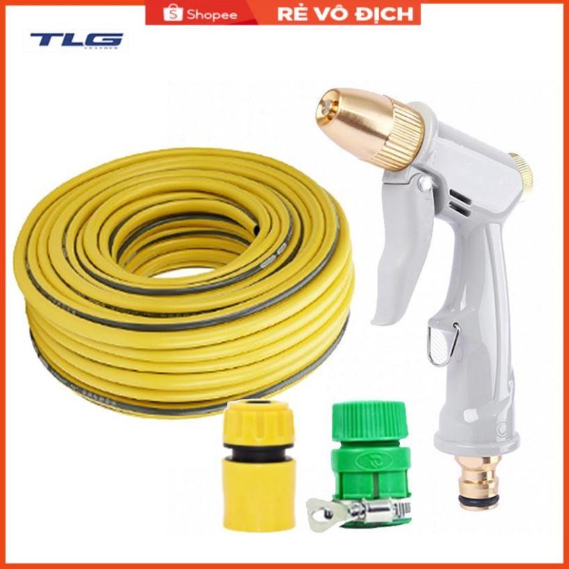 Bộ dây vòi xịt nước rửa xe, tưới cây tăng áp 3 lần, loại 7-10m (cút nhựa nối nhựa xanh) 206846