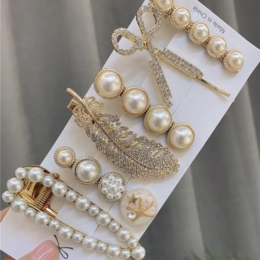 SET 6 Kẹp Tóc Ngọc trai Giả Sang Chảnh Phong Cách Hàn Quốc