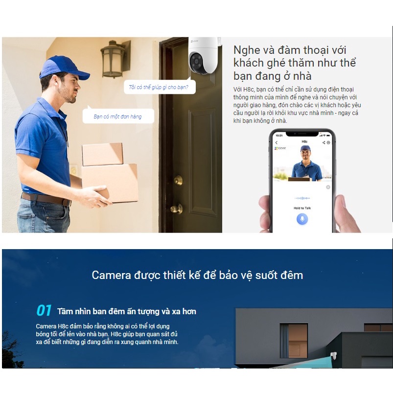 Camera IP WiFi  EZVIZ H8c bản 2MP quay quét ngoài trời - hàng chính hãng