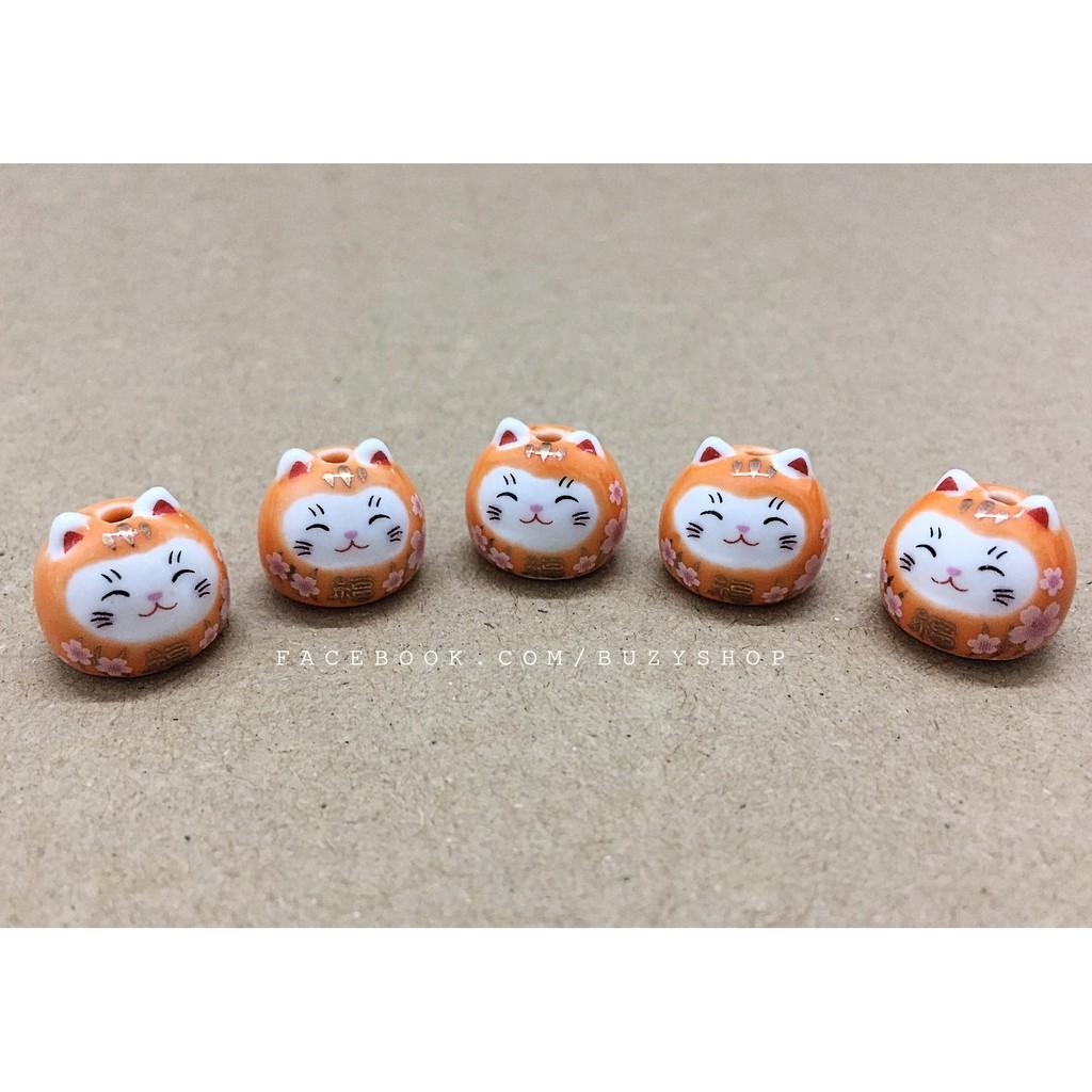 Mèo sứ tròn, mèo may mắn, mèo xỏ vòng - màu cam