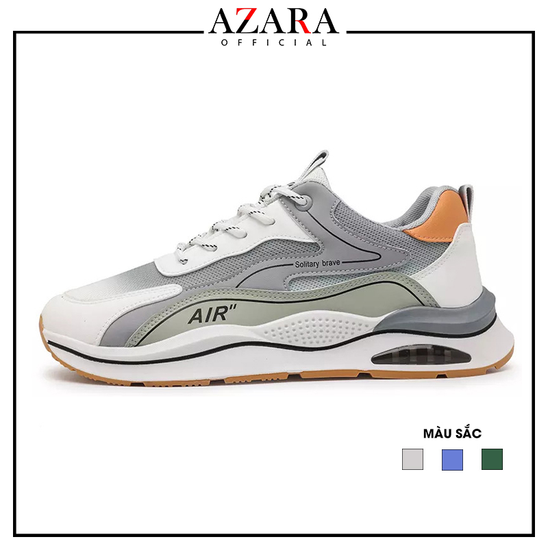 Giày Thể Thao Nam AZARA- Sneaker Xám - Xanh Lá - Màu Xanh Lam, Đế Giày Chạy Bộ Chống Sốc, Kiểu Dáng Sporty - G5331