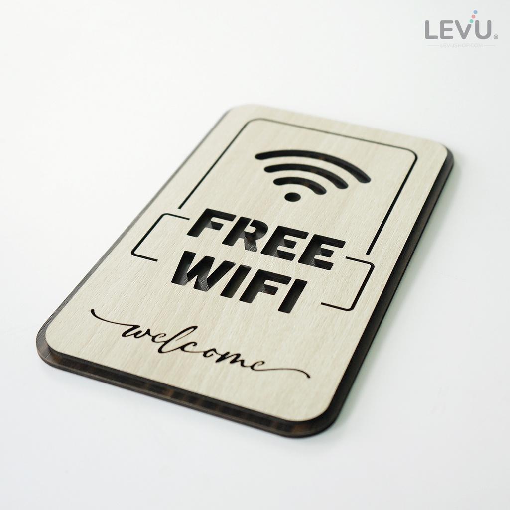 Bảng hiệu free wifi LEVU TW07S bằng gỗ khắc chữ cao cấp sang trọng