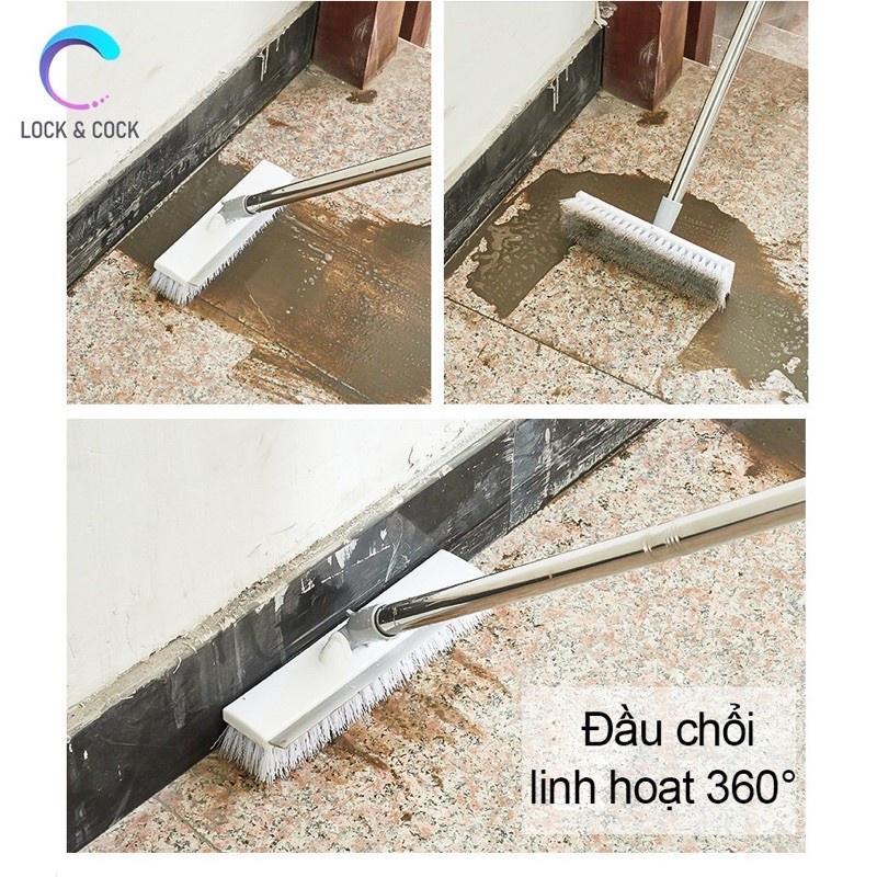 Chổi chà sàn nhà tắm 2 công dụng, đa năng 1 mặt chà, 1 mặt gạt nước, cán inox dài tiện dụng