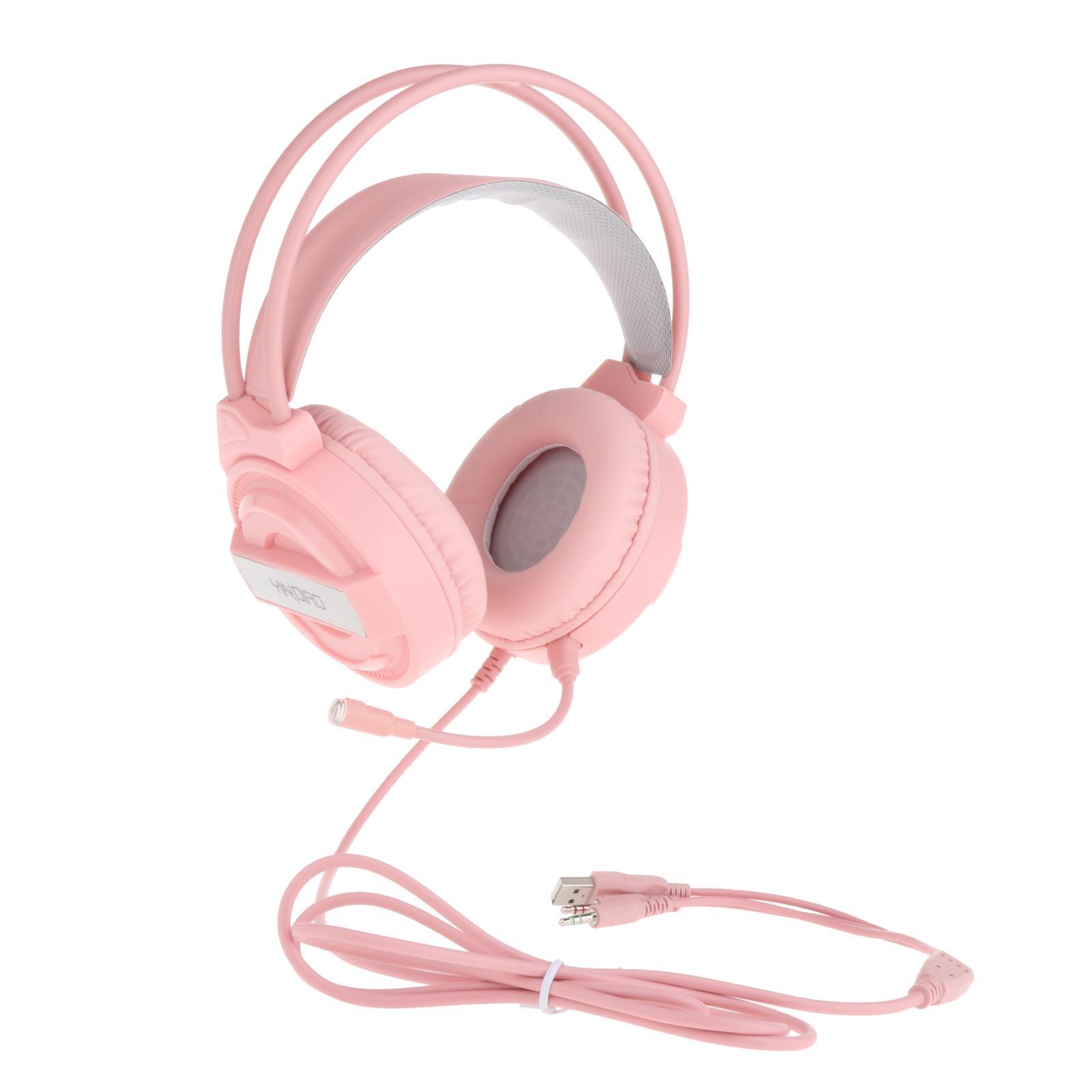 Professional Pink Over Ear Gaming Headset Headphone with LED Light,Realistic Surround Sound Subwoofer
