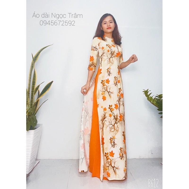 Áo dài may sẵn truyền thống lá phông 3D