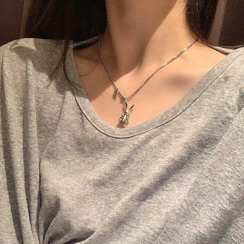 Dây Chuyền Kim Loại Mặt Hình Thỏ Đơn Giản Cho Nam Nữ