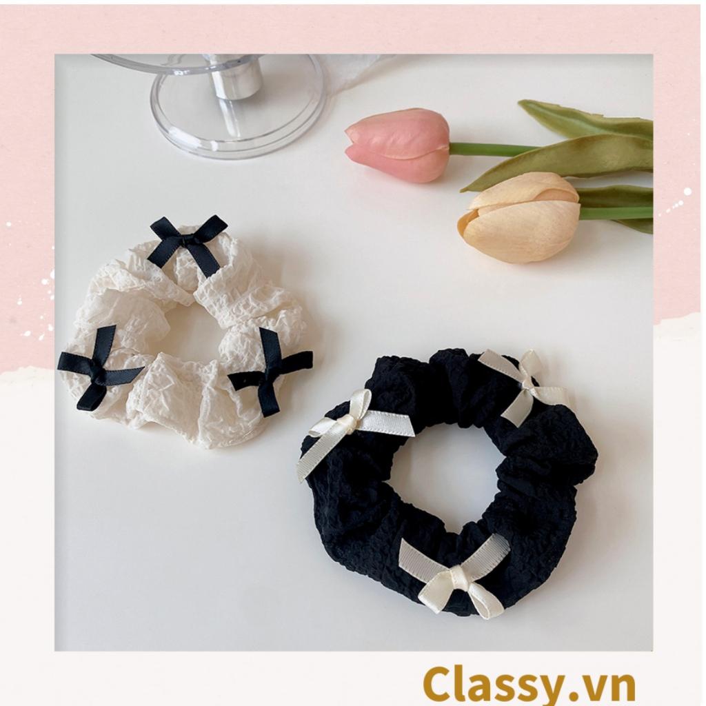 Dây cột tóc Classy scrunchies 2 màu trắng đen có gắn nơ xinh xắn PK774