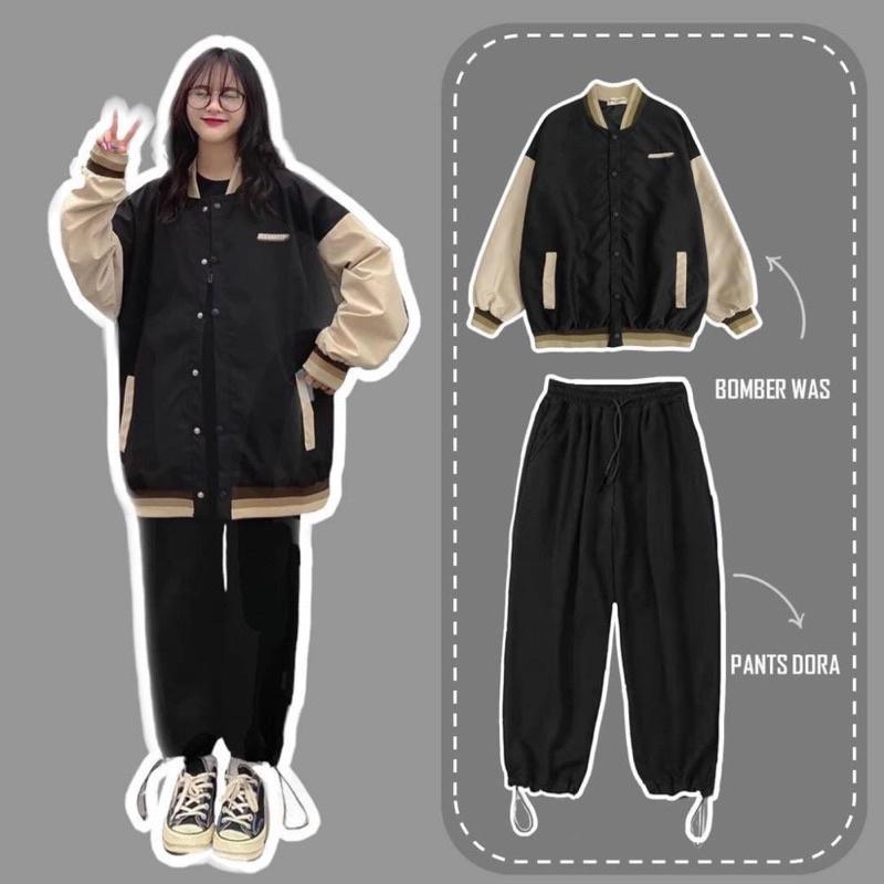 Áo Khoác Dù BOMBER WAS (màu Đen/Nâu)/ Jacket   Form Rộng Tay Dài Ulzzang Unisex