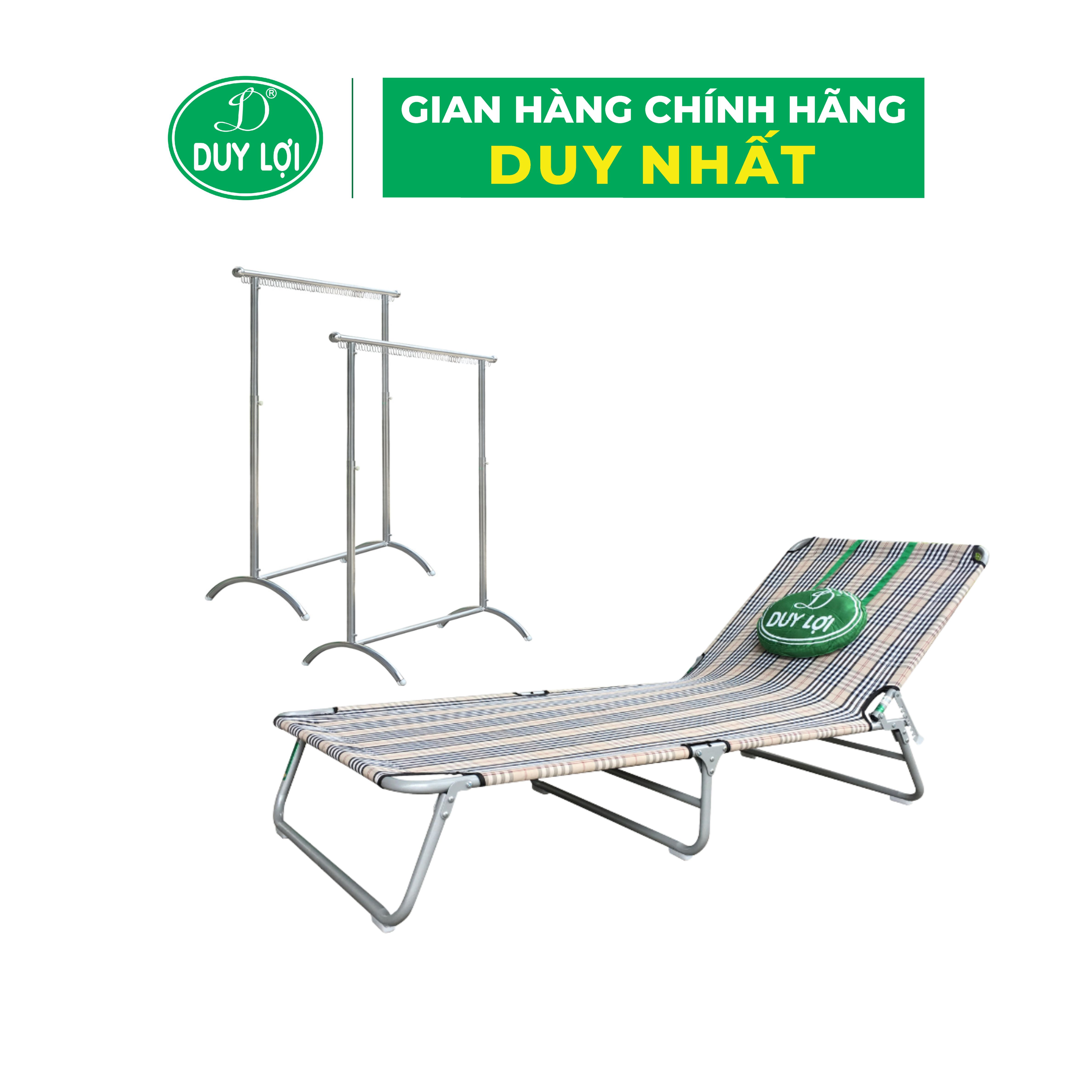 COMBO GIƯỜNG XẾP THÉP DUY LỢI CỠ ĐẠI &amp; GIÁ PHƠI ĐỒ 1 NHÁNH DUY LỢI INOX