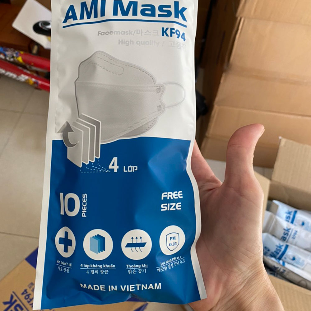 Thùng 300 Khẩu trang KF94 4D Ami Mask 4 lớp kháng khuẩn lọc bụi mịn cao cấp