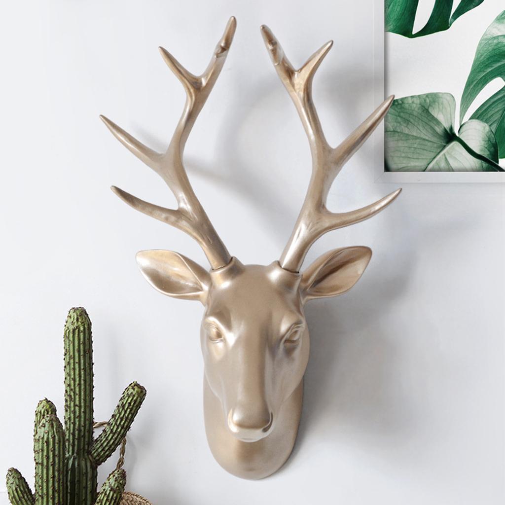 3D Deer Head Statue Wall Mount Animal Figurines Home Office Decor