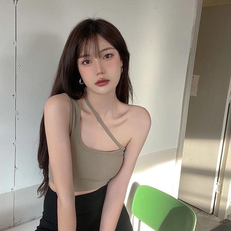 Áo Croptop Cổ Hai Dây Chéo Nữ Màu Đen Trắng Xám Chất Cotton Tăm Siêu Co Dãn Có Đệm Mút Không Tay Sexy Loại 1 Cá Tính