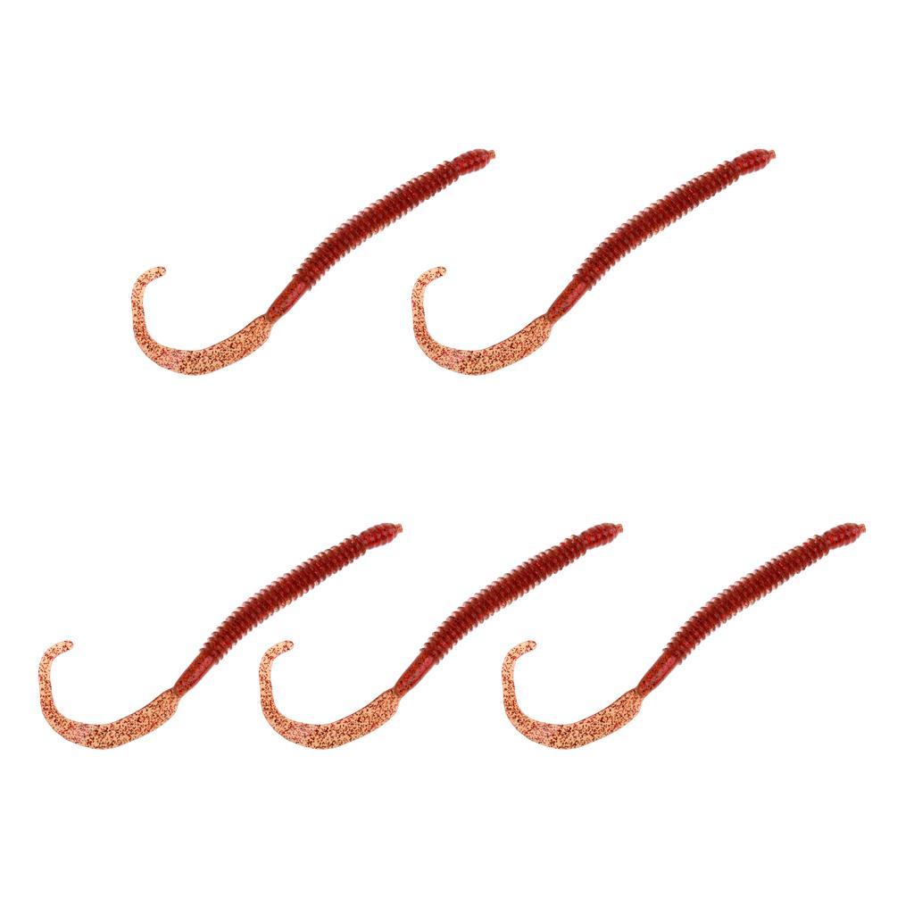 5Pcs Soft Earthworm Worm Lure Fishing Baits Ribbed Body Lures Kit