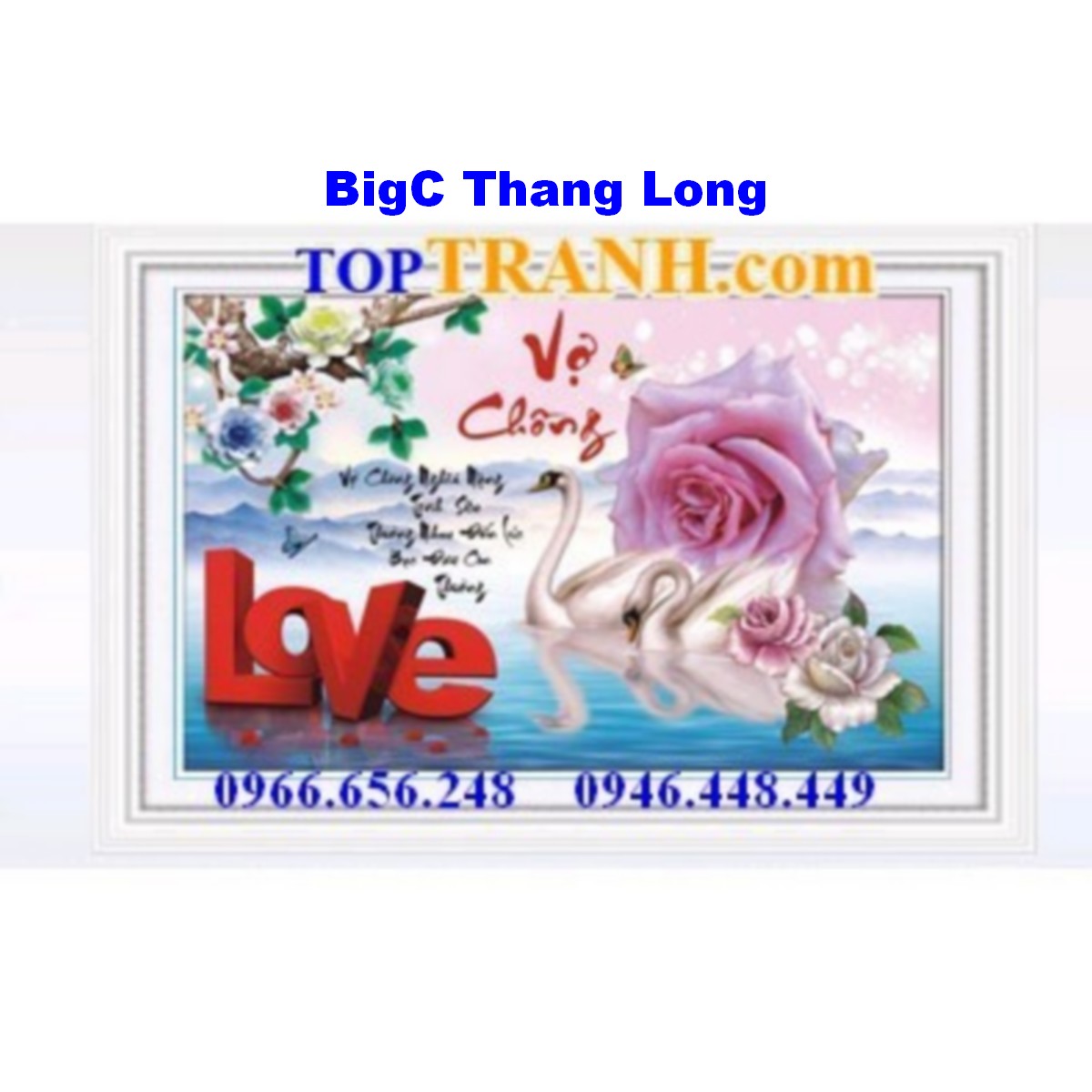 Tranh thêu chữ thập chữ vợ chồng hoa hồng 89011 chưa theu