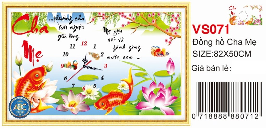 Tranh đính đá đồng hồ cha mẹ VS071 - 82 x 50 cm - chưa đính