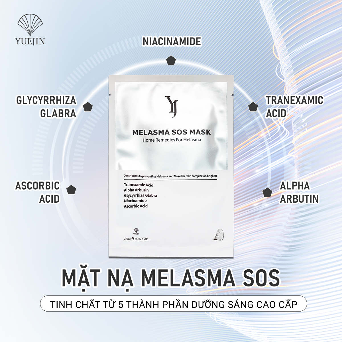 Hộp 10 miếng mặt nạ dưỡng trắng da Melasma SOS Mask, cấp cứu cho làn da ĐEN SẠM - Yuejin