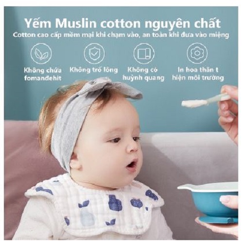 Yếm tròn, yếm dãi xoay 360 cho bé, 6 lớp mềm mịn thấm hút tốt, cúc bấm - yếm ăn dặm