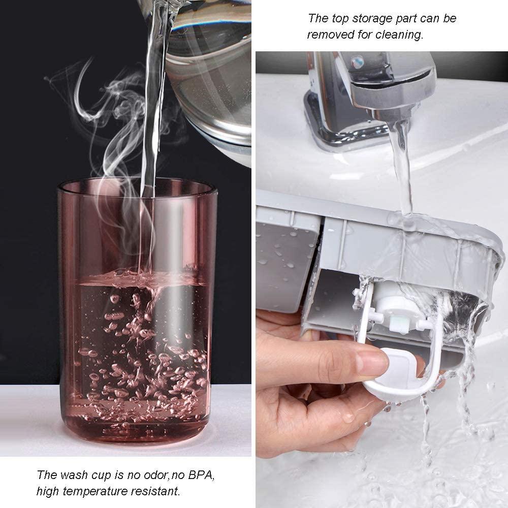 Giá treo bàn chải đánh răng treo tường với hộp đựng kem đánh răng, cốc trong, ngăn đựng mỹ phẩm ngăn kéo và khe cắm bàn chải đánh răng 6/7, không cần khoan
