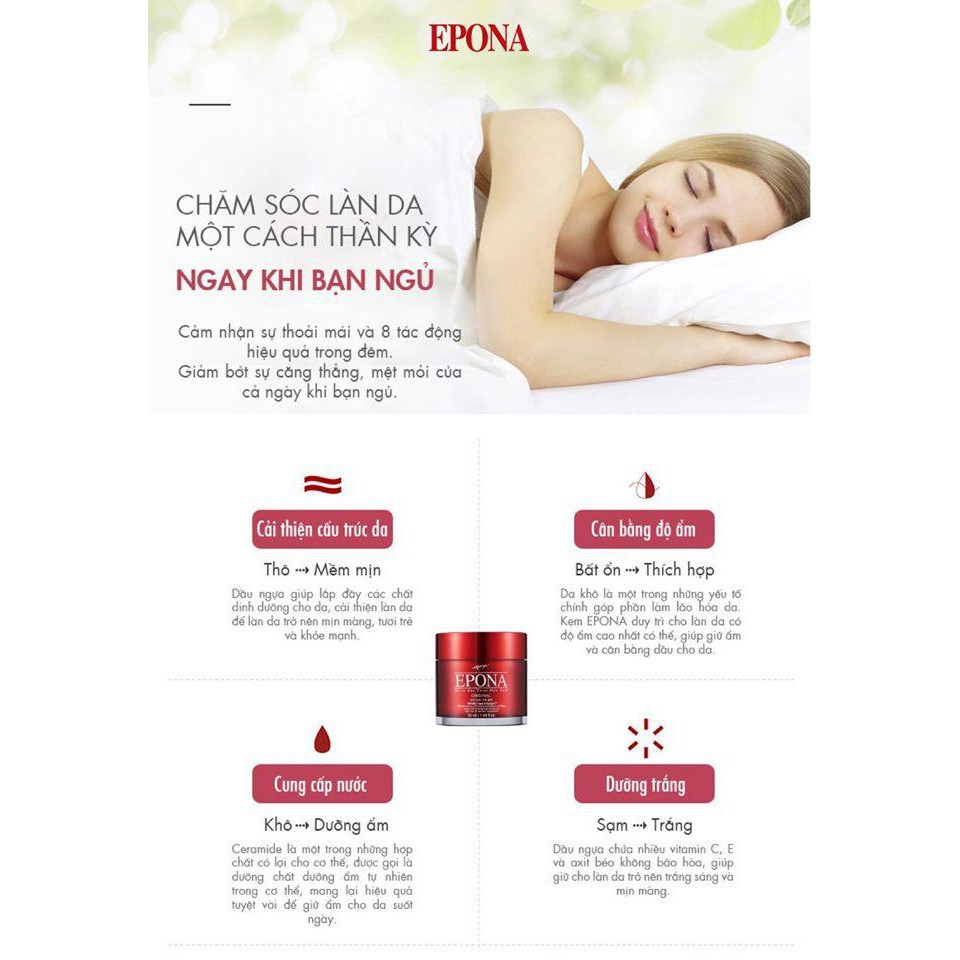 [Đỏ] Kem Dưỡng Da Đa Năng Chống Lão Hóa, Dưỡng Sáng Da Dầu Ngựa Epona All In One Total Skin Care Intensive 50ml - Tặng Kèm Cột Tóc Nơ BERAV Handmade Annie Ribbon Giao Màu Ngẫu Nhiên